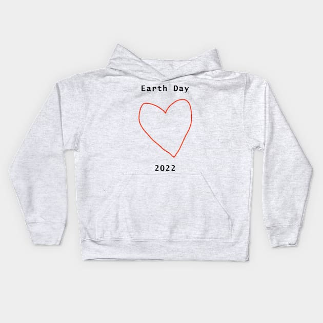 Red Heart Line Drawing Earth Day 2022 Kids Hoodie by ellenhenryart